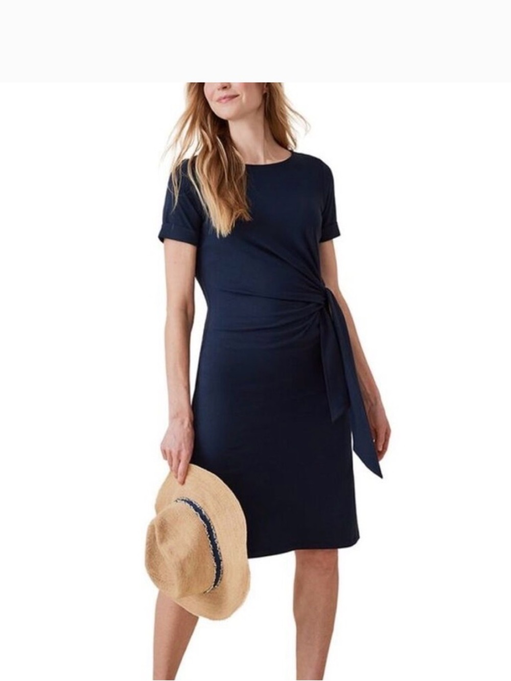 J. McLaughlin Navy Blue Leonora Short Sleeve Dress Side Tie Classic Size Small